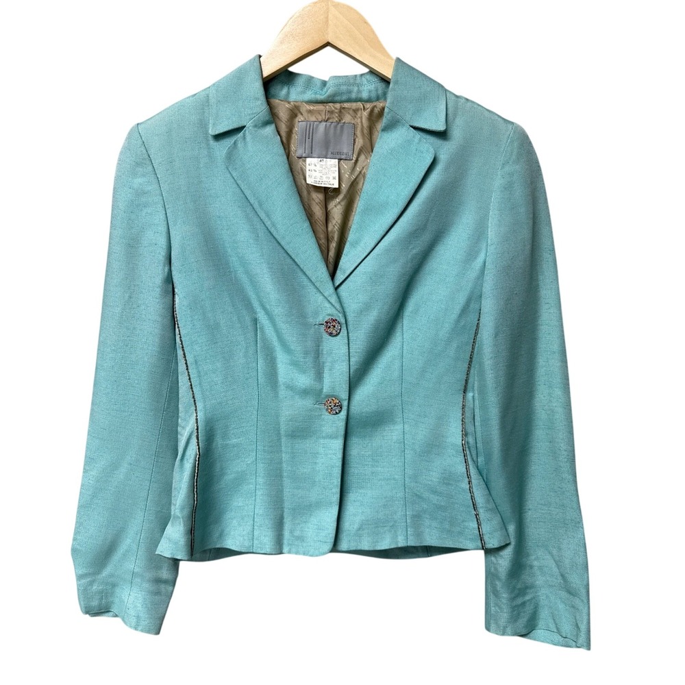 Vinatge Missoni Blazer Women 40 Aqua Blue Italian‎ Luxury Designer Tailored Chic
